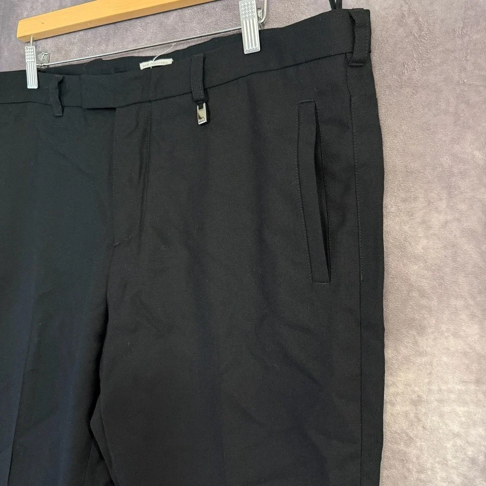 Prada Dress Pants Mens 38x32 Black Virgin Wool Flat Front Lined Formal Luxury